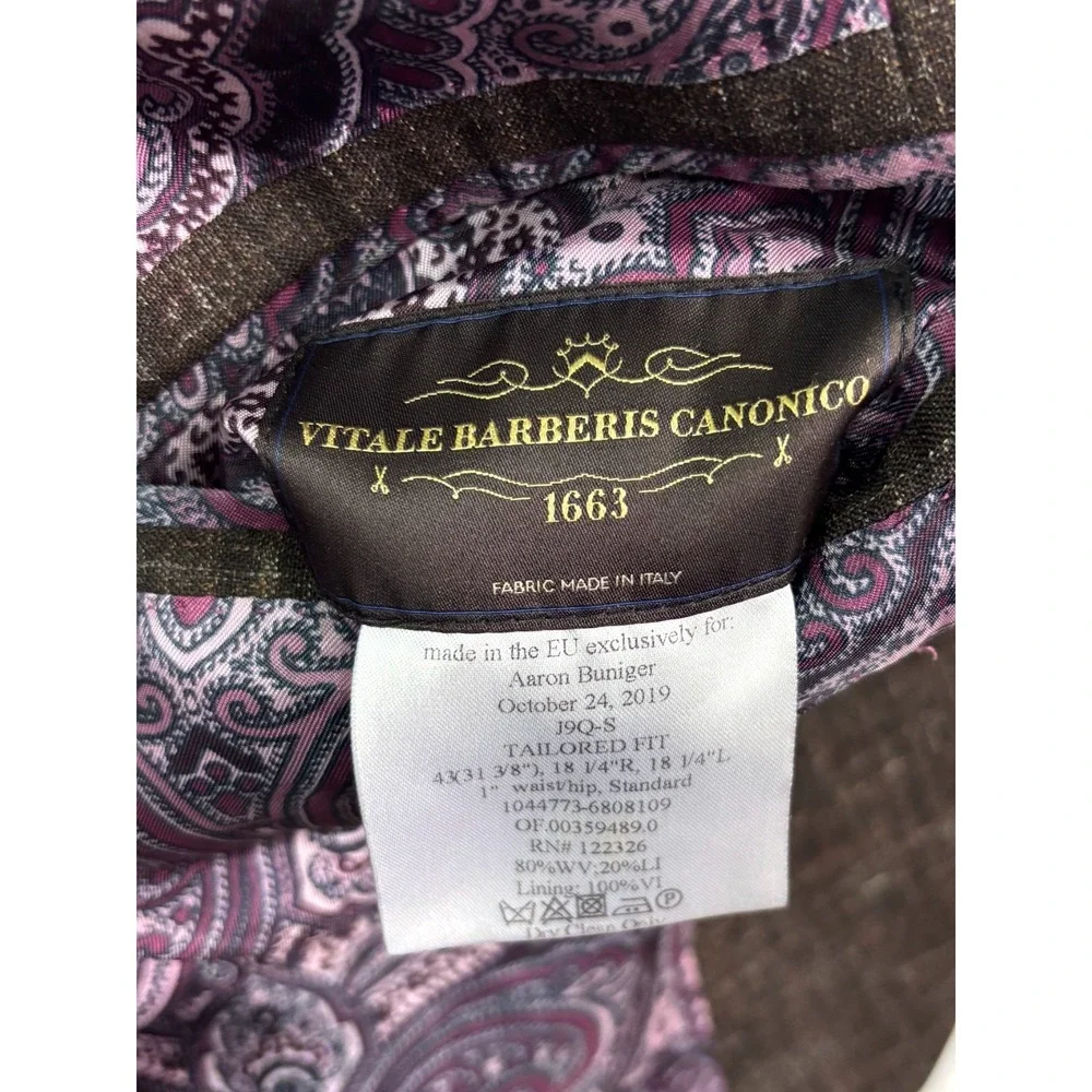 J Hilburn 43R 38x30 Brown Chambray Italian Fabric Wool Vitale Barberis Canonico‎
